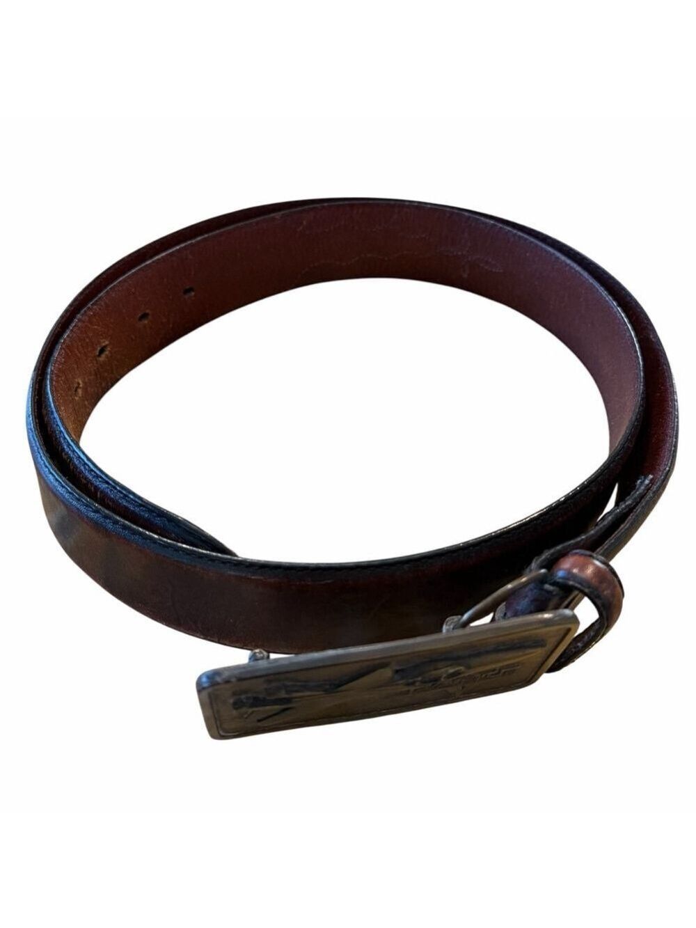 Silver Creek Leather Belt Vintage Brass Buckle 42 Inch - Picture 2 of 8